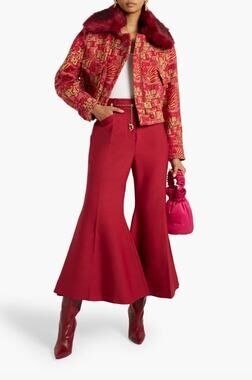 Women's Zimmerman Cropped Wool-Blend High Rise Flared Pants in Crimson size 3